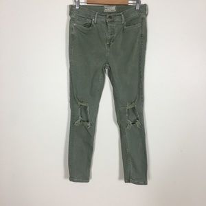 Free People Green Distressed Skinny Ankle Jeans